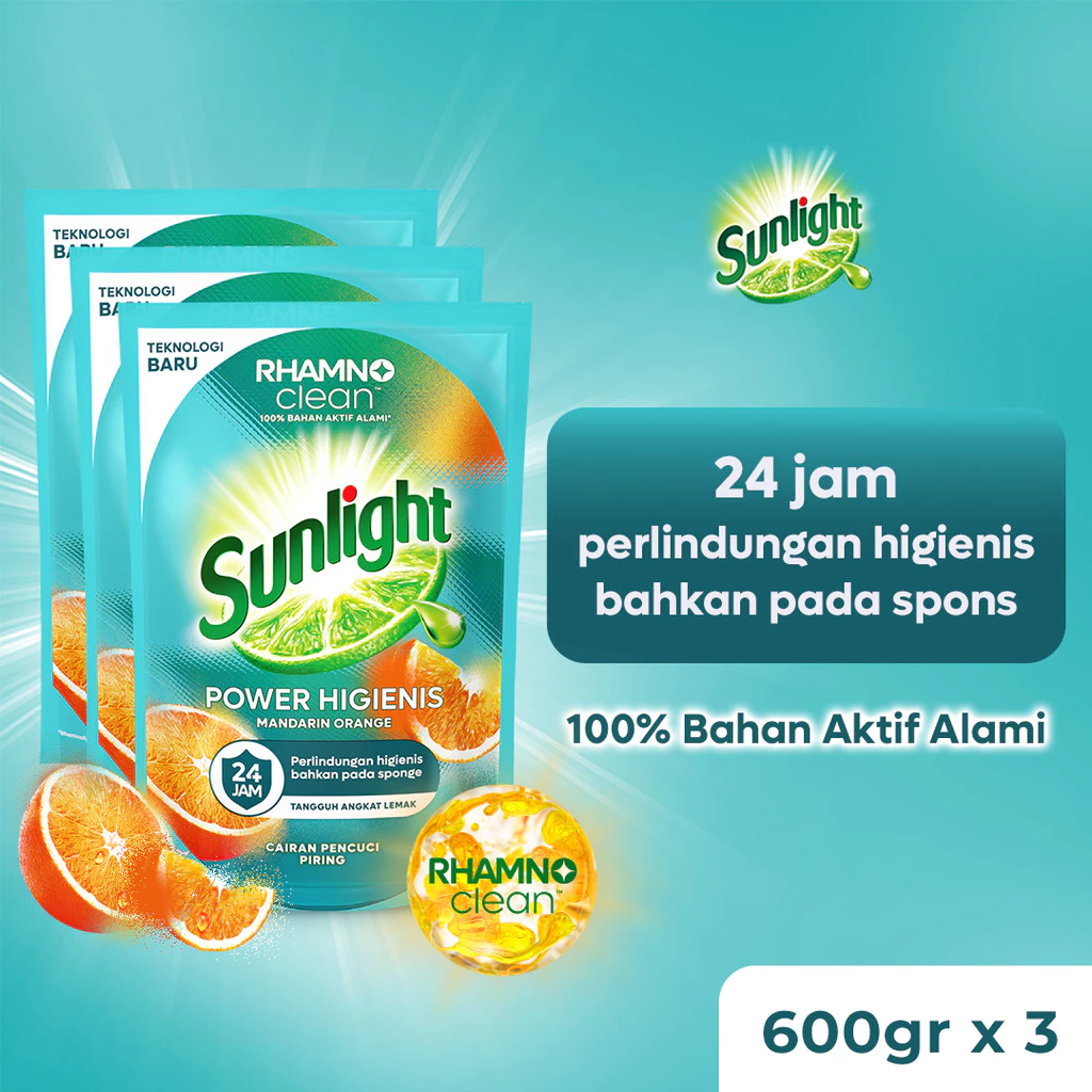 Sunlight Sabun Cuci Piring Cair Refill Extra Higienis 600gr x3