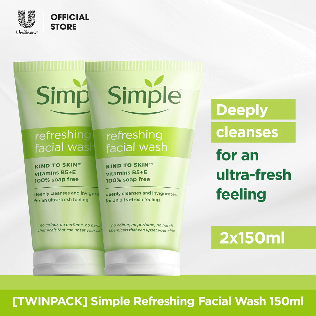 Simple Facial Wash Gel Refreshing 150ml - Twinpack (2 x 150ml) - Sabun Cuci Muka