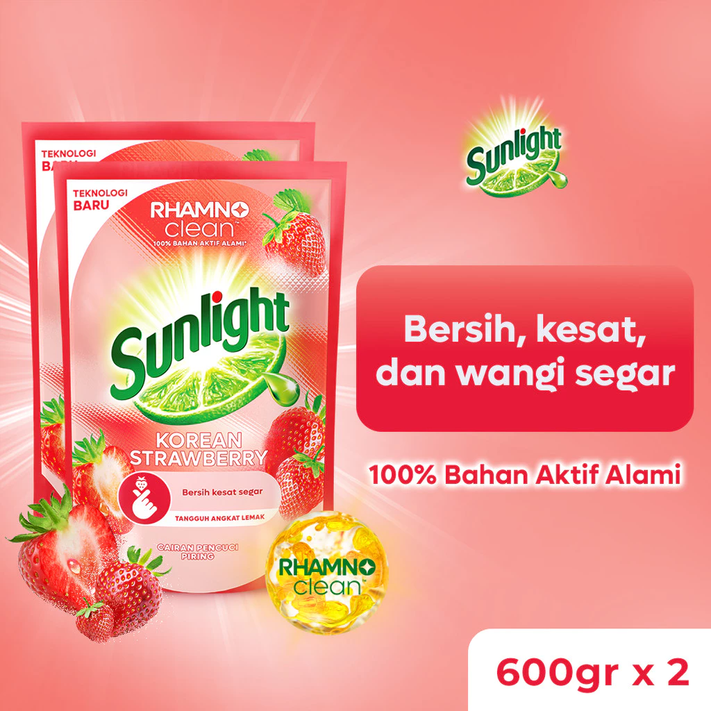 Sunlight Sabun Cuci Piring Cair Refill Extra Korean Strawberry 600gr x2