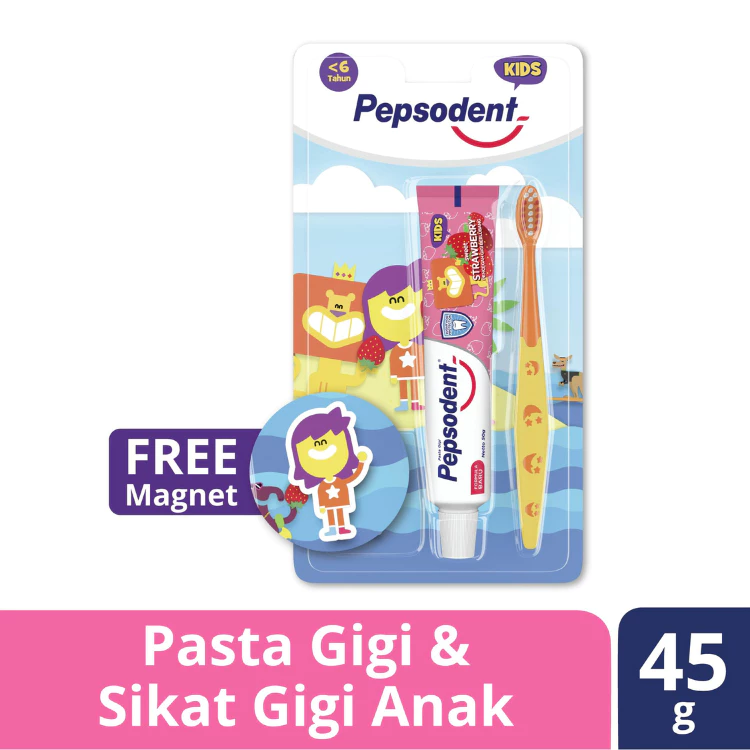 Pepsodent Kids Pasta Gigi dan Sikat Gigi Anak Strawberry 45g
