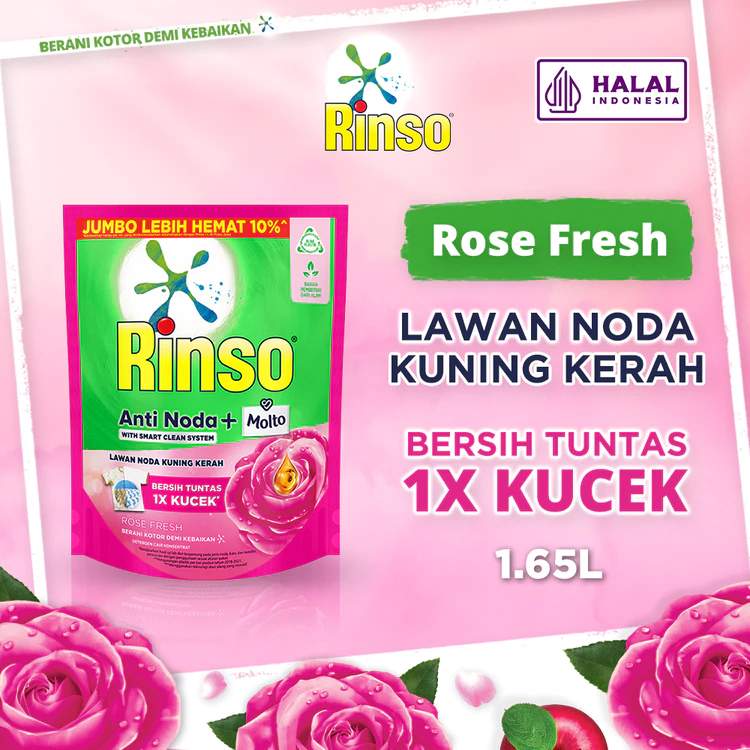 Rinso Molto Detergent Cair Deterjen Anti Noda Rose Fresh 1.65 L