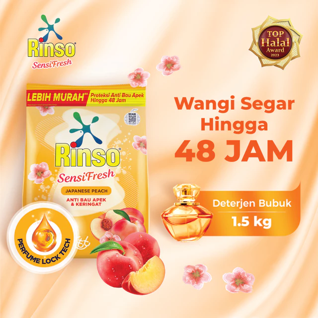 Rinso SensiFresh Detergent Bubuk Deterjen Wangi Segar 48 Jam Japanese Peach 1.5 KG