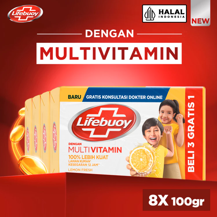 Lifebuoy Antibacterial Sabun Batang Antiseptik Total 10 4X100g Twinpack