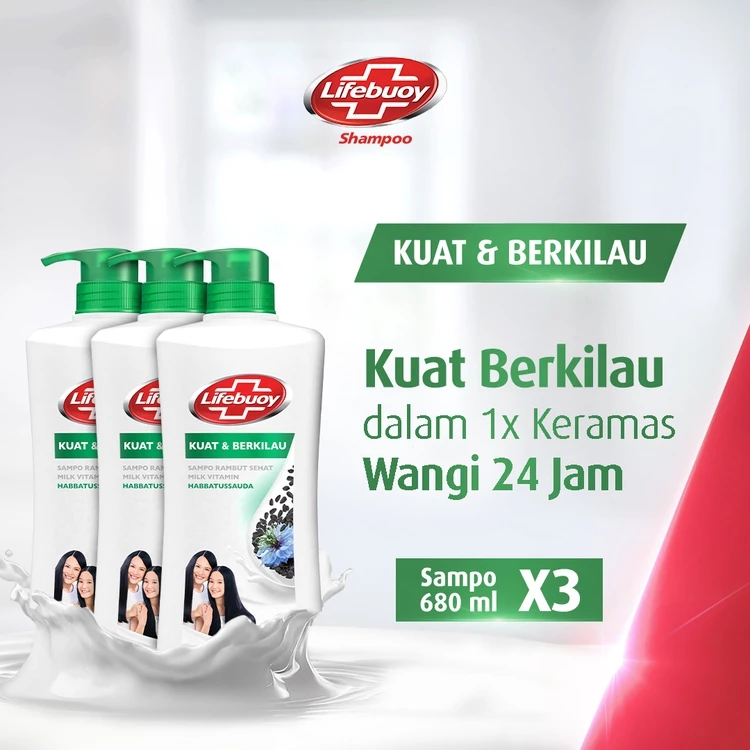 Lifebuoy Shampo MilkNutriStrong Kuat & Berkilau 680 mL x3