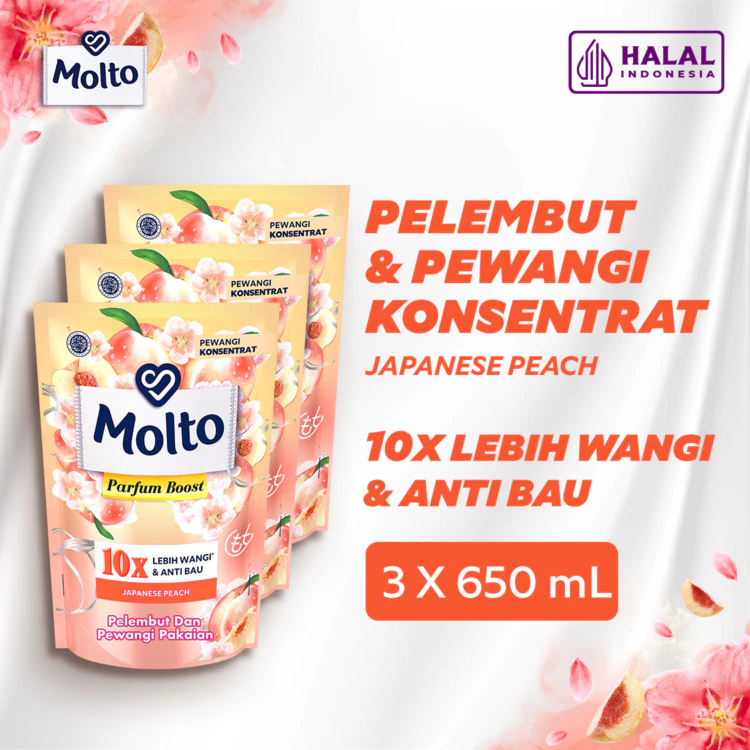 Molto Pelembut & Pewangi Pakaian Softener Konsentrat Parfum Boost Japanese Peach 650 mL x3