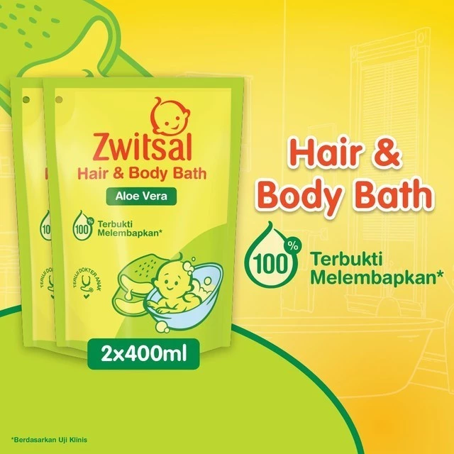 Zwitsal Baby Bath Hair & Body Natural Aloe Vera 2x400 mL