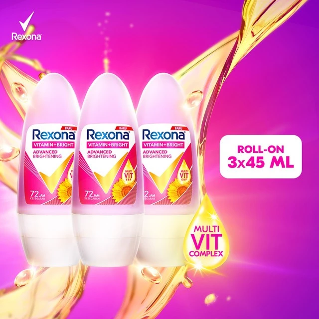 Rexona Women Deodorant Anti-Perspirant Roll On Advanced Brightening 45 ml x3