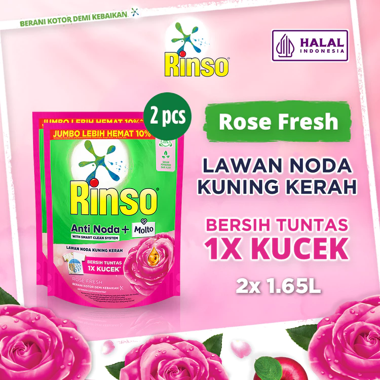Rinso Molto Detergent Cair Deterjen Anti Noda Rose Fresh 1.65 L x2
