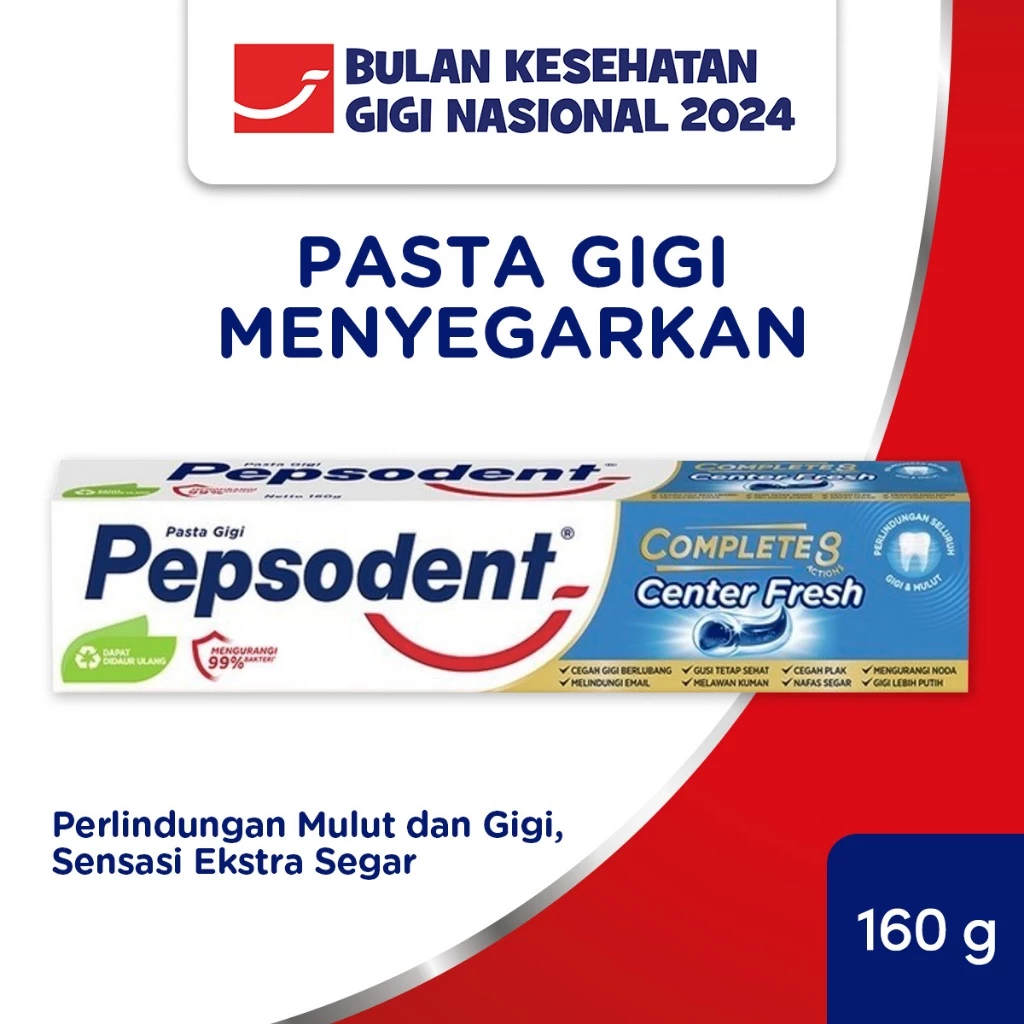 Pepsodent Pasta Gigi Complete 8 Center Fresh Toothpaste 160g