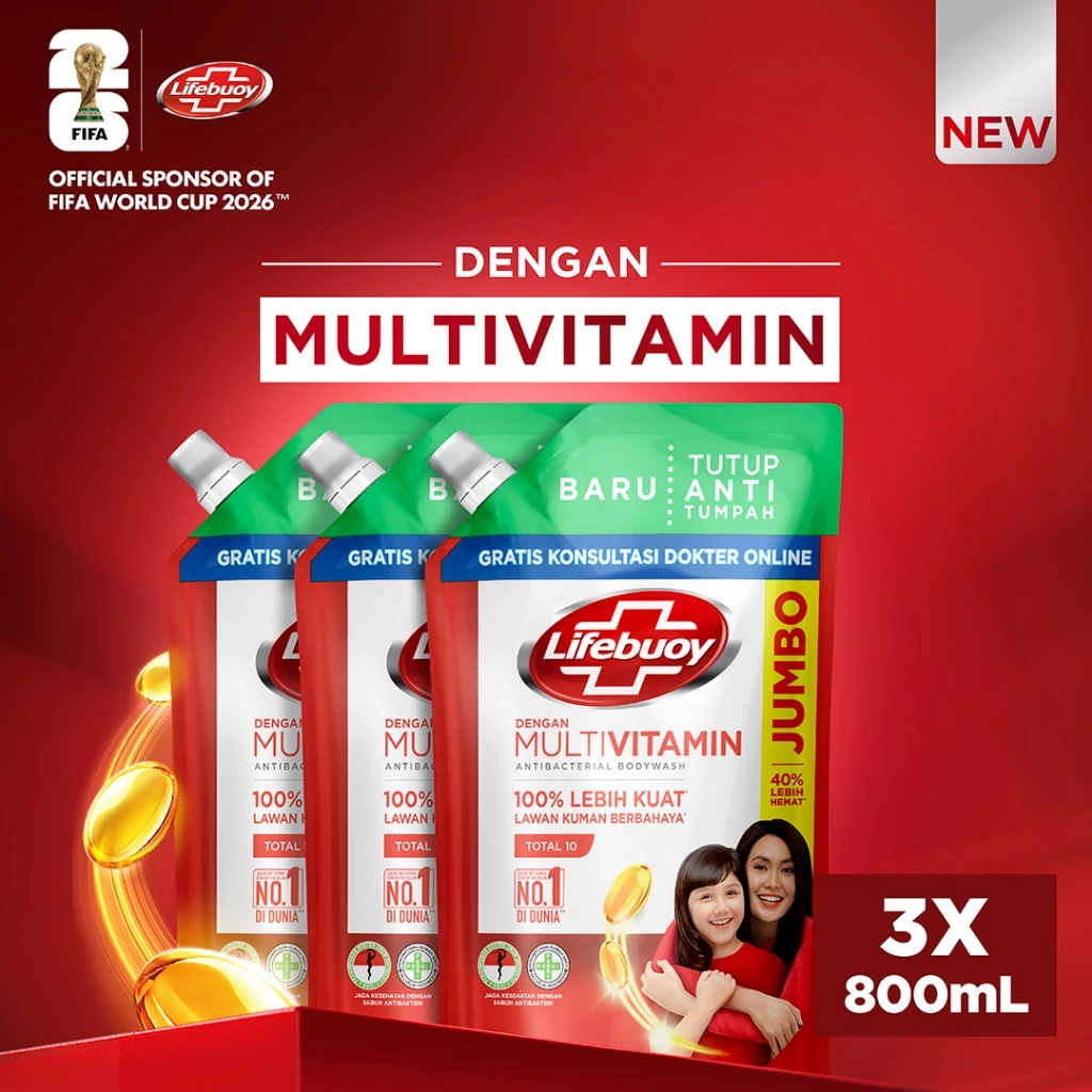 Lifebuoy Sabun Cair Sabun Mandi Antiseptik Total 10 Dengan Activ Silver+ Formula 800 mL x3