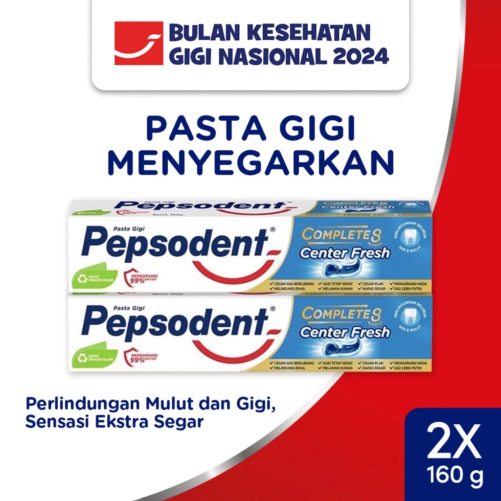 Pepsodent Pasta Gigi Complete 8 Center Fresh 160 g x2