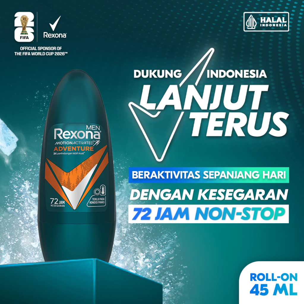 Rexona Men Deodorant Roll On Antiperspirant Adventure 72 Jam Kesegaran Nonstop 45Ml