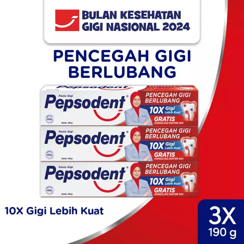 Pepsodent Pencegah Gigi Berlubang Pasta Gigi 190 G - Multipack