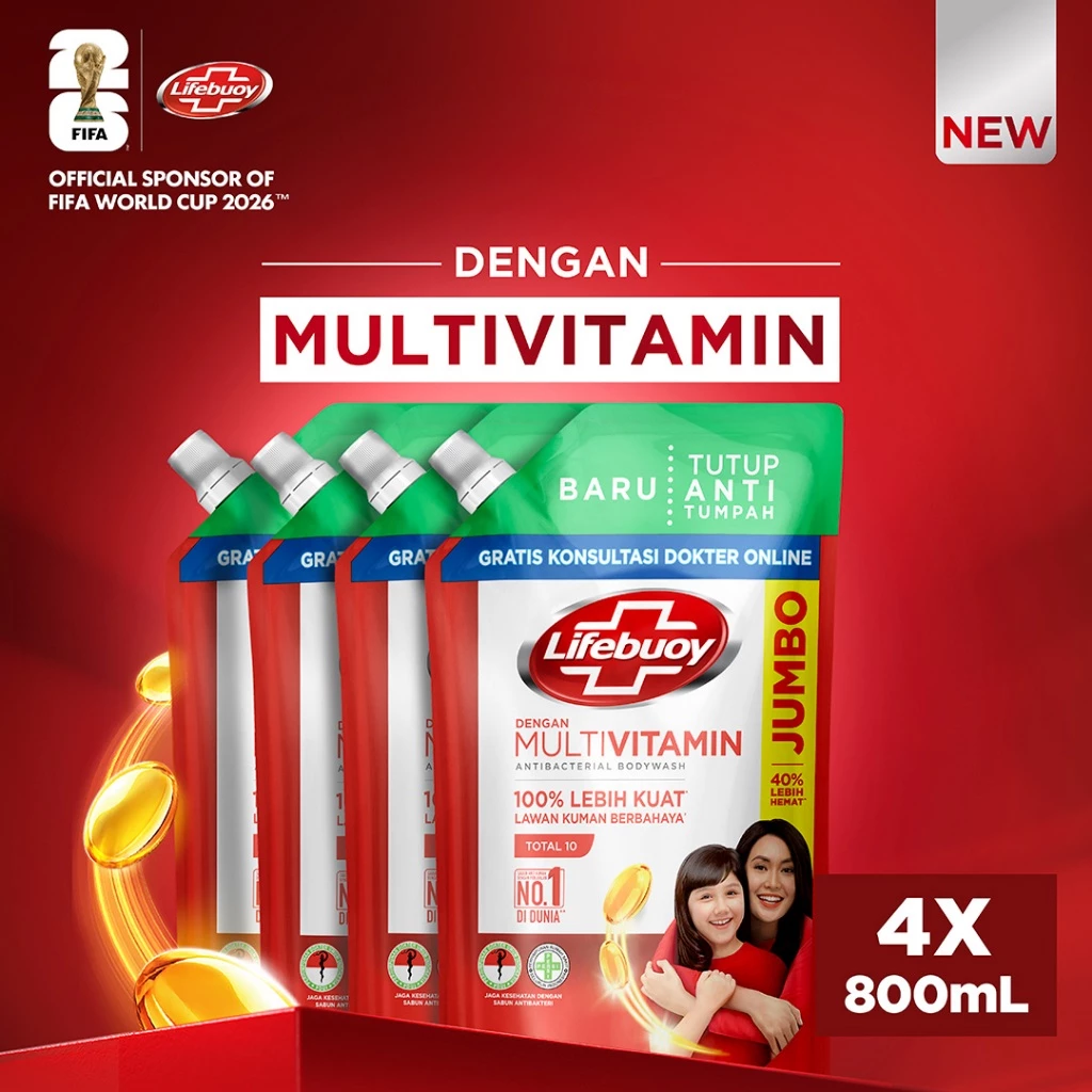 Lifebuoy Sabun Cair Sabun Mandi Antibacterial Antiseptik Total 10 Dengan Activ Silver+ Formula 800 mL x4