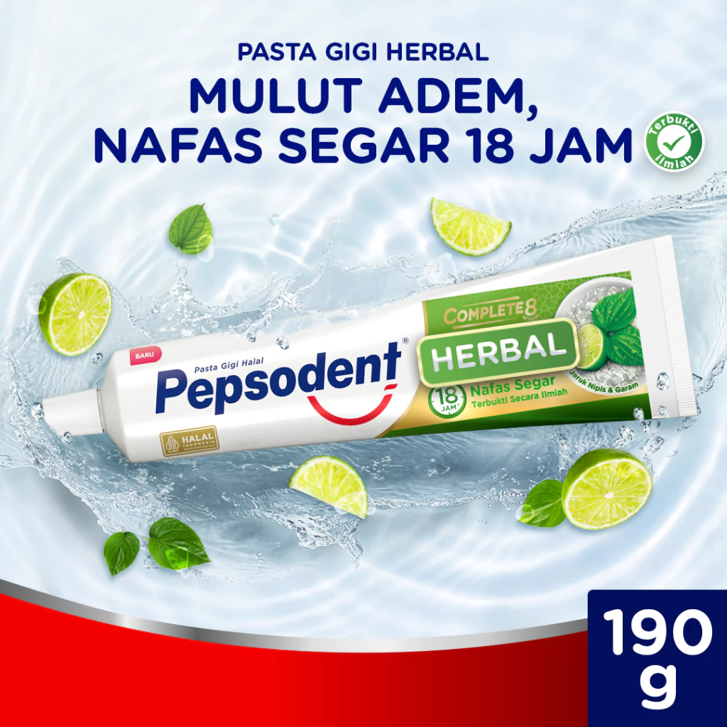 Pepsodent Complete 8 PASTA GIGI Herbal Nature Essentials Mulut Adem, Nafas Segar 190G