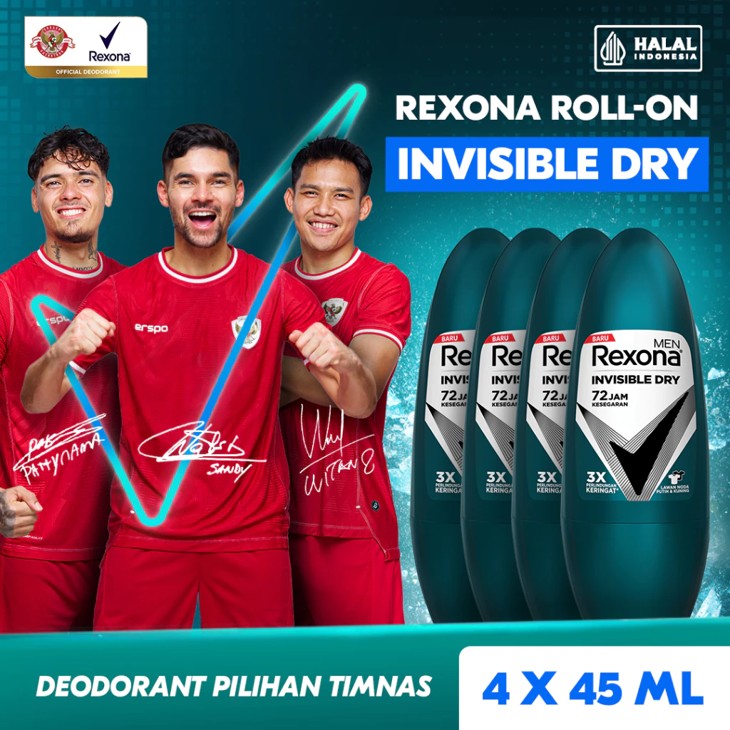 Rexona Invisible Dry Roll On 45ml x 4