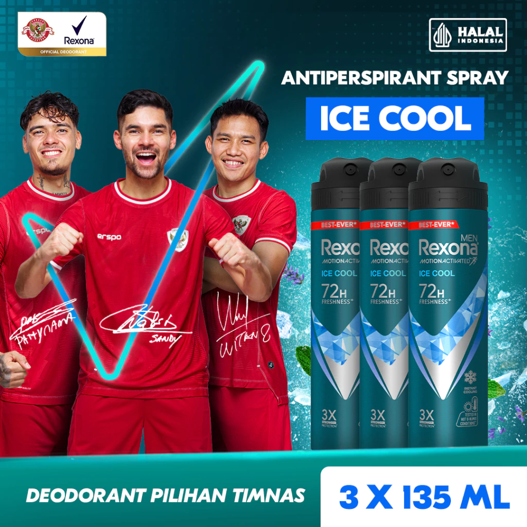 Rexona Men Antiperspirant DEODORANT SPRAY Non-stop Ice Cool 135ml - Triplepack (3 x 135ml)