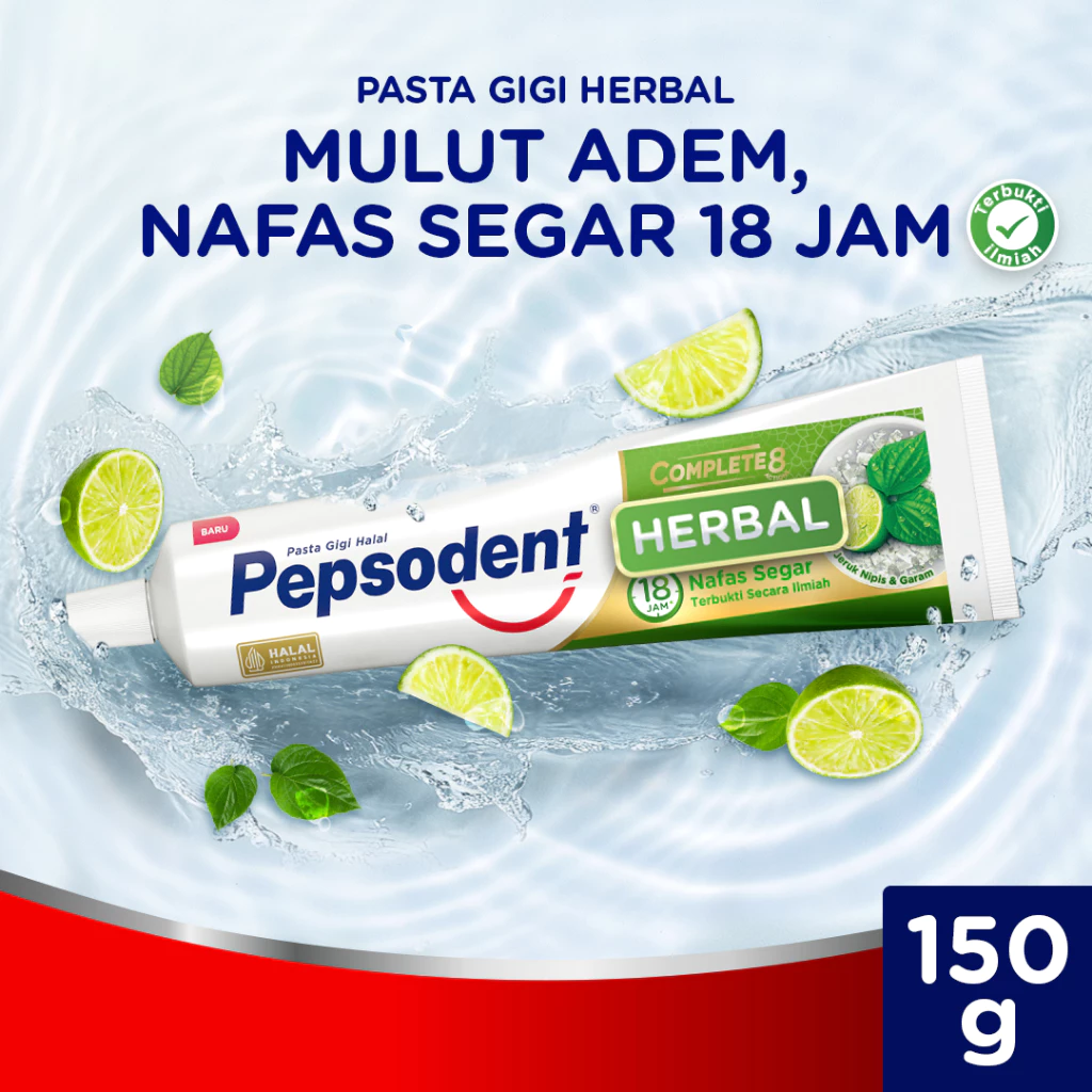 Pepsodent Pasta Gigi Complete 8 Herbal Mulut Adem, Nafas Segar 150g