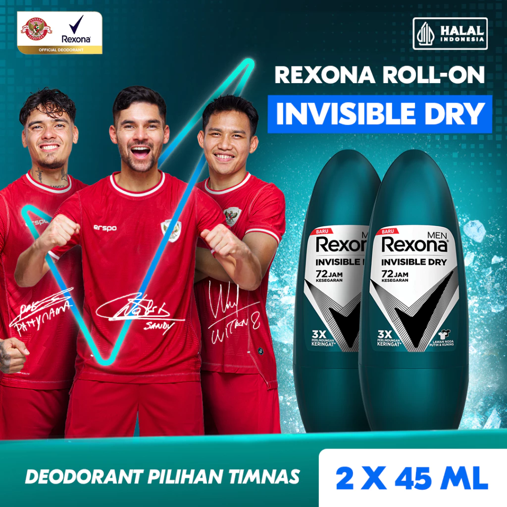 Rexona Roll On Deodorant Antiperspirant Invisible Dry 45 mL x2