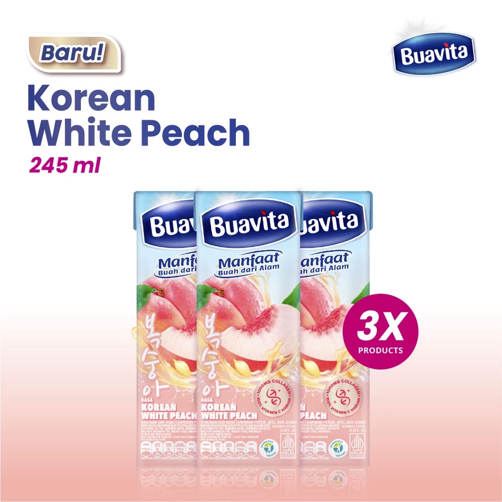 Buavita Korean White Peach 245ml Triplepack Kaya Vitamin C