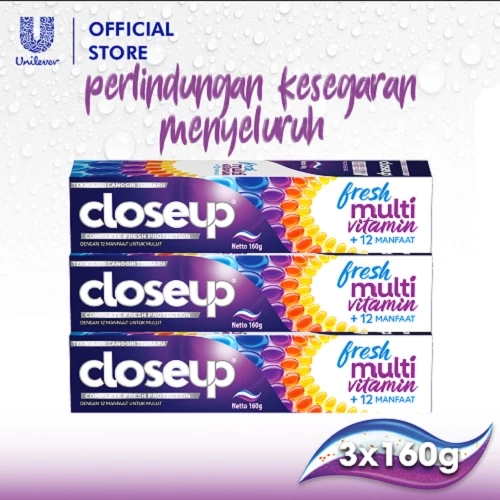 Closeup Pasta Gigi Fresh Multivitamin Complete Fresh Protection Multi Benefit 160g Triplepack