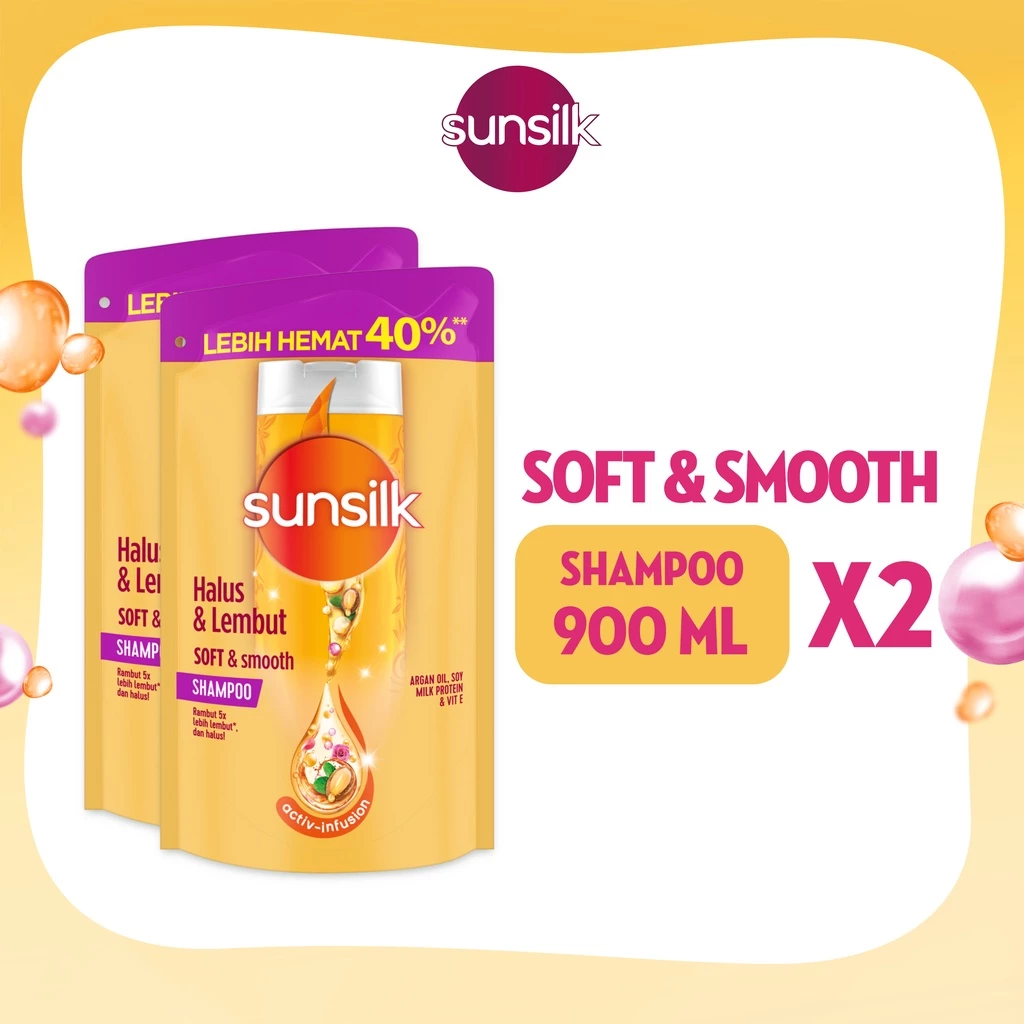 Sunsilk Shampoo Refill Halus & Lembut Soft & Smooth 900 mL x2