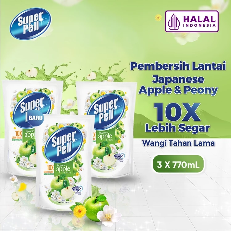 SuperPell Pembersih Lantai Pel Lantai Harum & Wangi Japanese Apple & Peony 770 mL x3