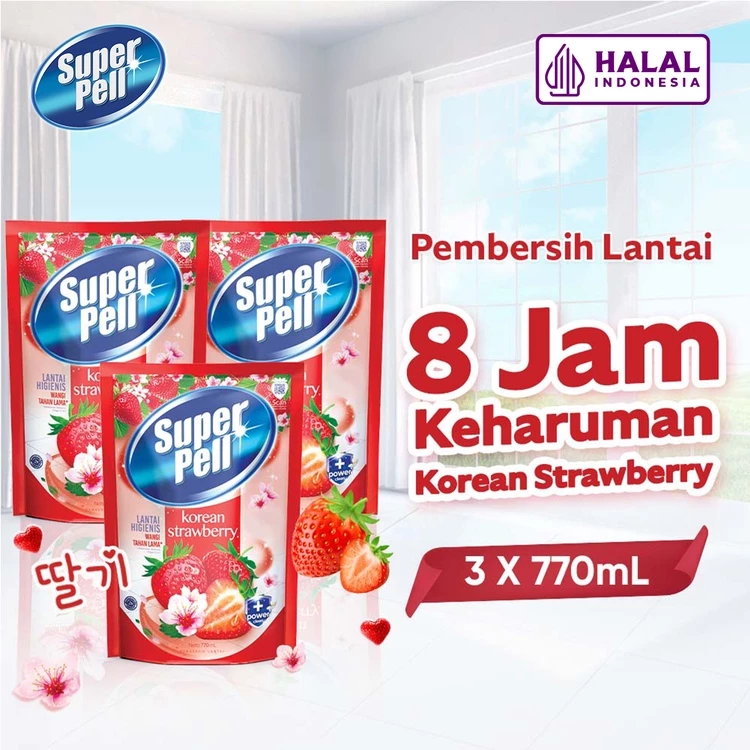 SuperPell Pembersih Lantai Pel Lantai Harum & Wangi Korean Strawberry 770 mL x3