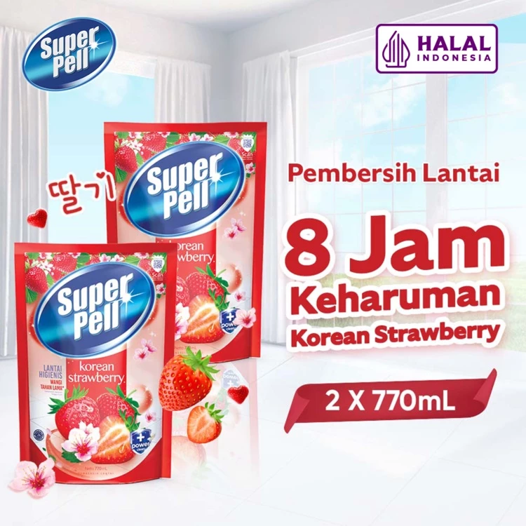 SuperPell Pembersih Lantai Pel Lantai Harum & Wangi Korean Strawberry 770 mL x2