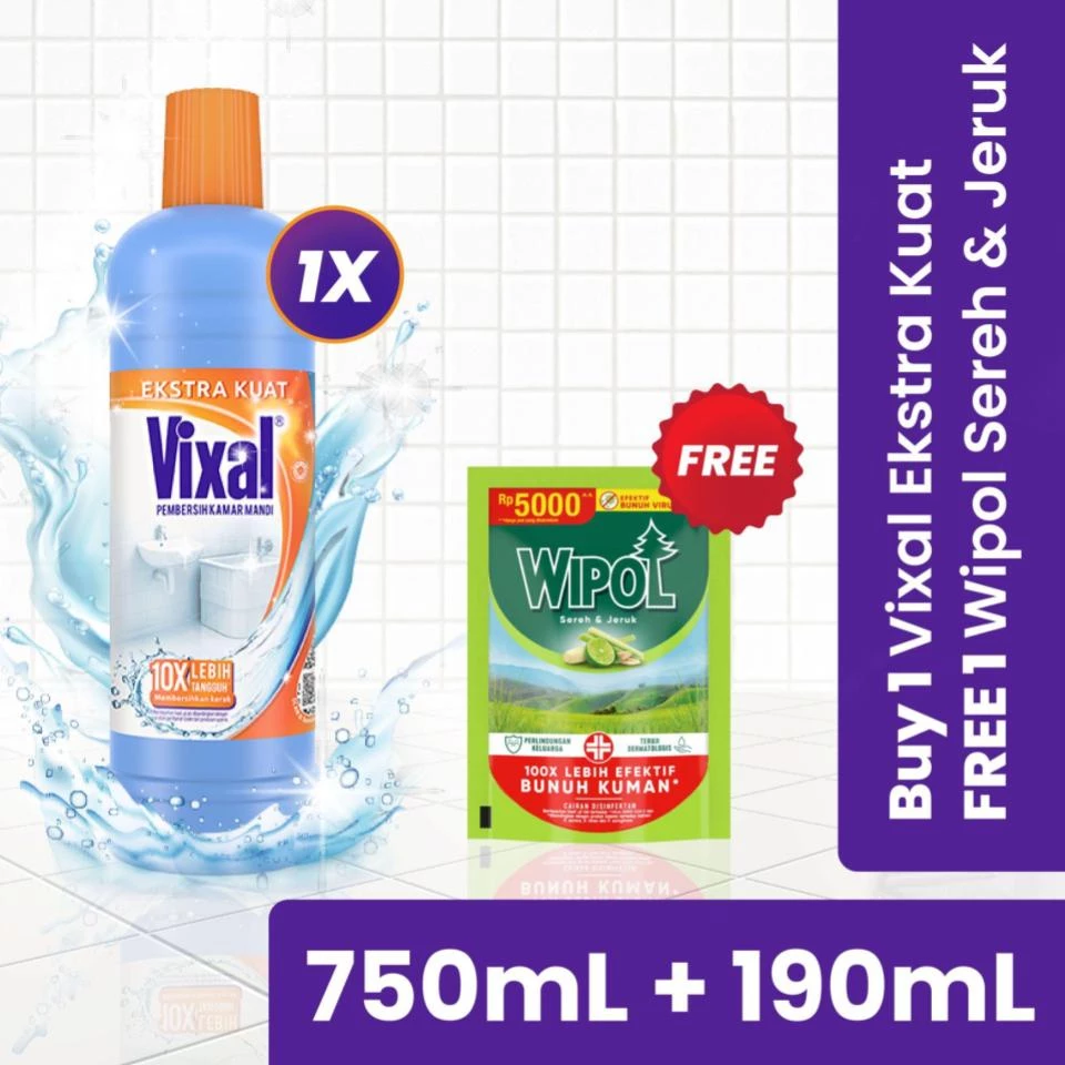 Buy 1 Vixal Ekstra Kuat Botol 750mL Get 1 Free Wipol Sereh 190ml