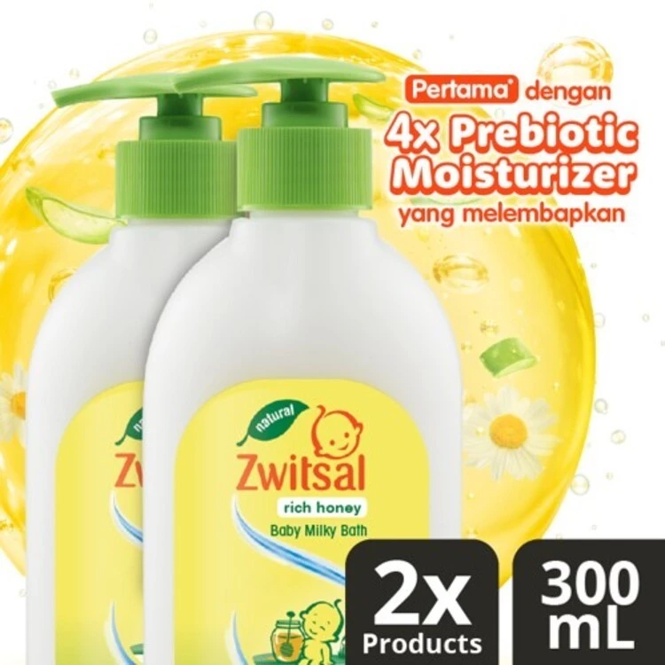 Zwitsal Baby Bath Hair & Body - Milky Honey 300 mL x2
