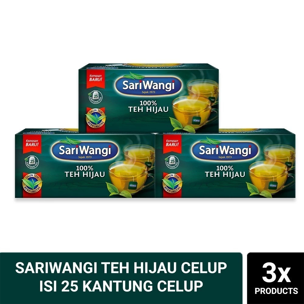 SariWangi Teh Hijau Herbal 46.25g x3, Tanpa Gula, Menurunkan Berat Badan
