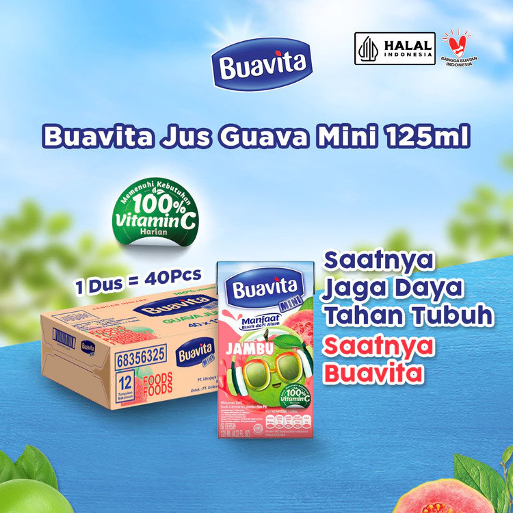 Buavita Mini Juice Jambu 125ml Isi 40 Sumber Vitamin C