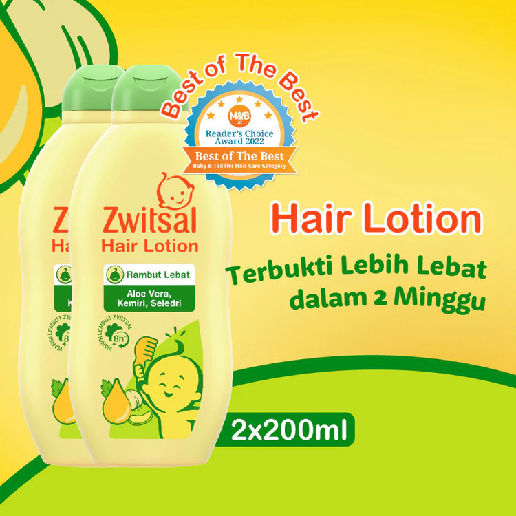 Zwitsal PERAWATAN RAMBUT BAYI HAIR LOTION KEMIRI ALOE VERA SELEDRI PELEBAT RAMBUT 200ML x2