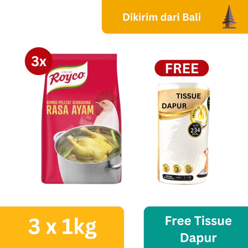 Royco Ayam 1Kg (X3) + Free Gift - Tissue Dapur [Kirim dari Bali]
