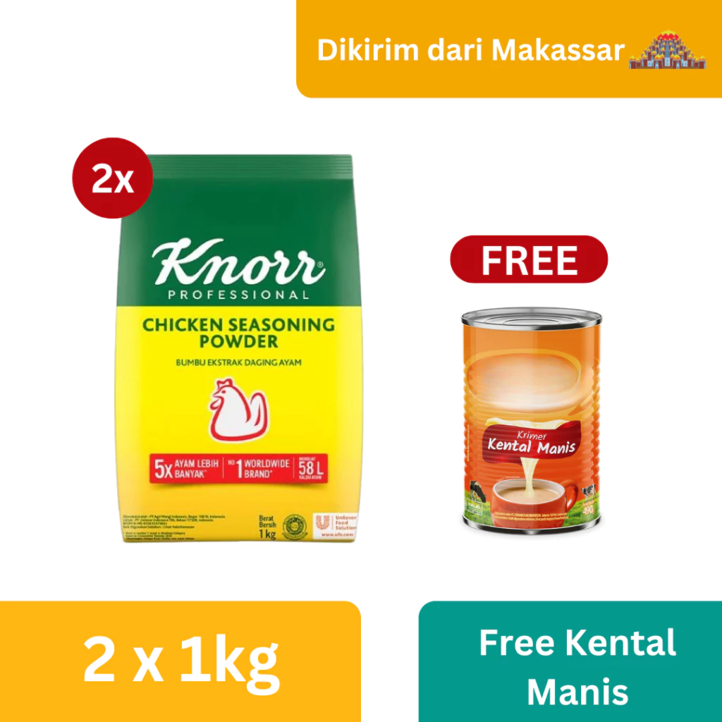 Knorr Chicken Seasoning Powder 1Kg (X2) + Free Gift - Kental Manis [Kirim dari Makassar]