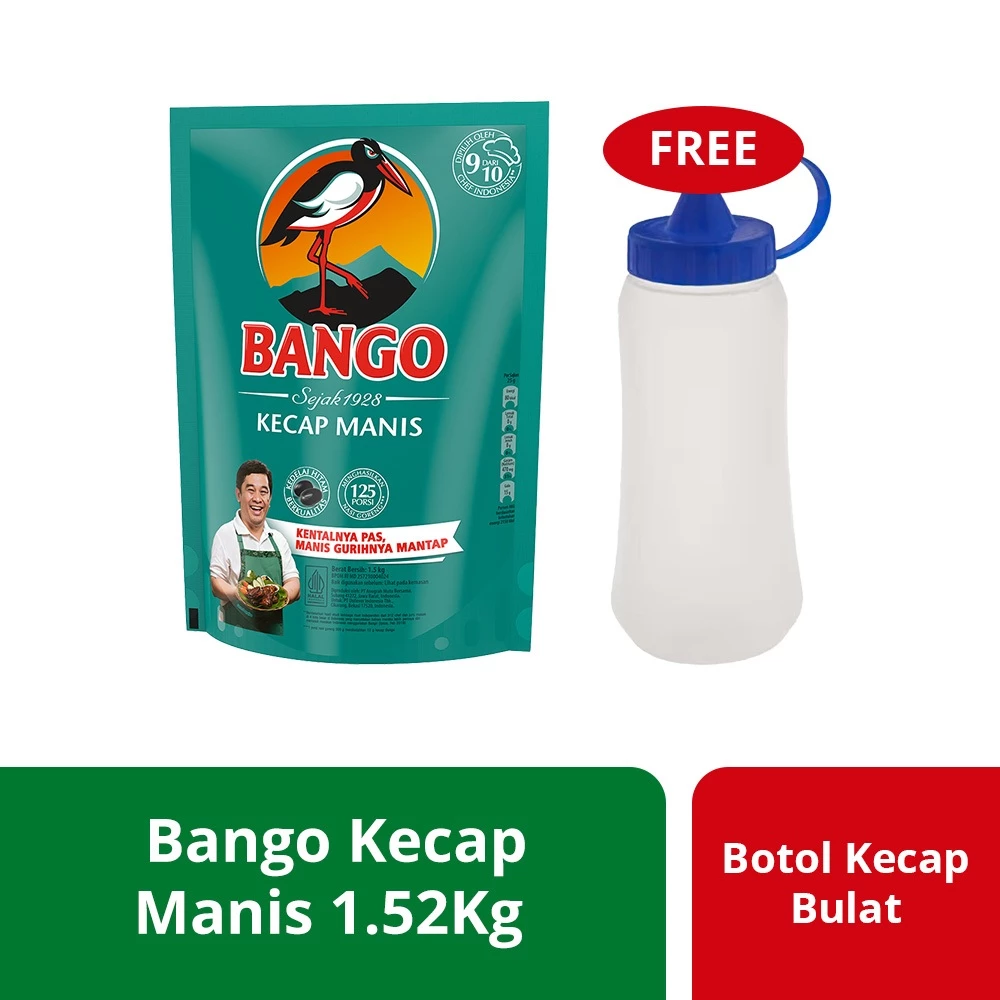Bango Kecap Manis Pouch 1.5Kg Free Botol Kecap Bulat