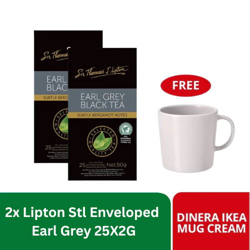 Lipton Stl Enveloped Earl Grey 25X2G (X2) + Free Gift - DINERA IKEA Mug Cream