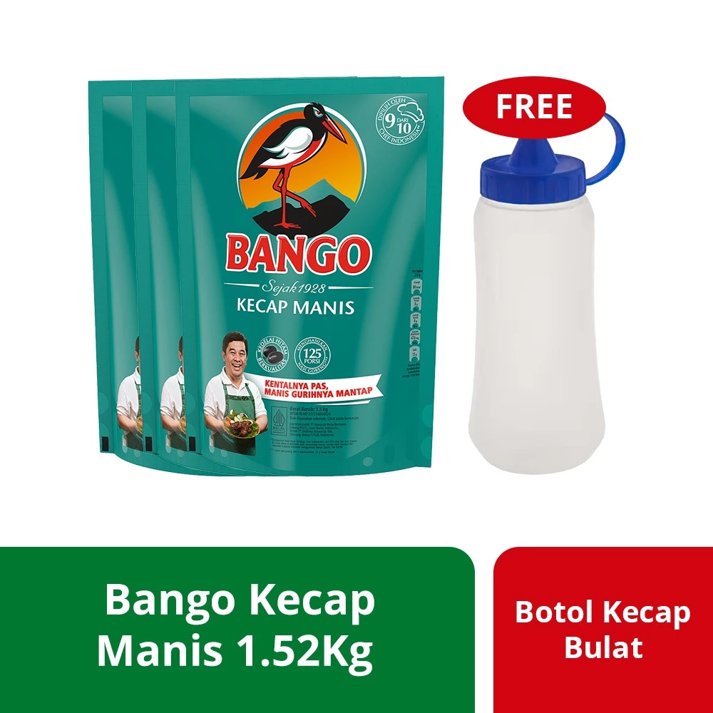 Bango Kecap Manis Pouch 1.5Kg (X3) Free Botol Kecap Bulat