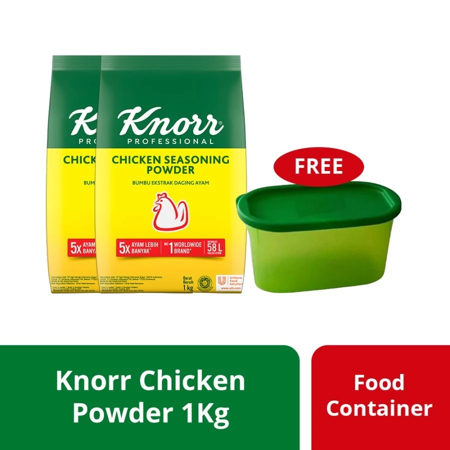 Knorr Chicken Seasoning Powder Refill 1Kg (X2) Free Container Hijau