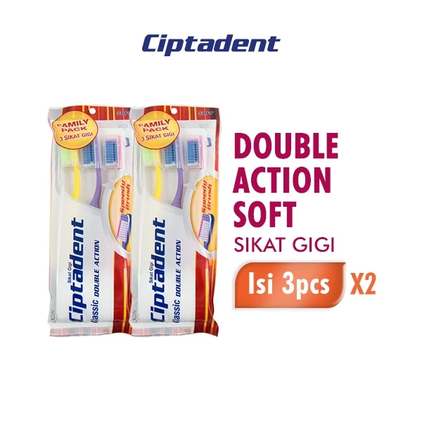 Ciptadent Sikat Gigi Classic Double Action Soft Pack Isi 3 Pcs X2
