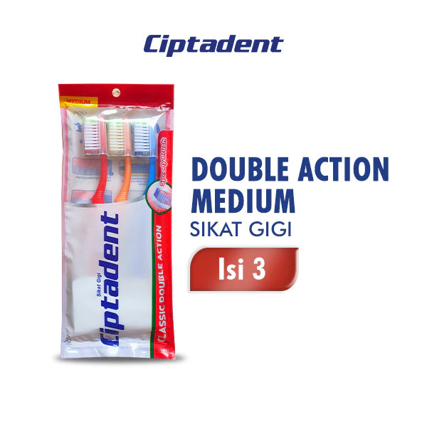 Ciptadent Sikat Gigi Classic Double Action Medium Pack Isi 3 Pcs