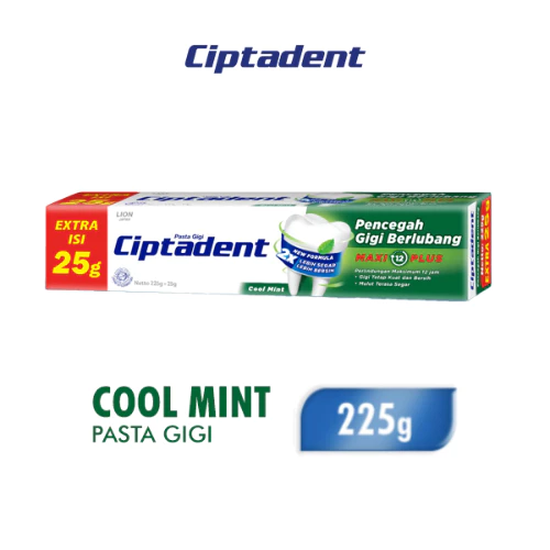 Ciptadent Pasta Gigi Maxi 12 Cool Mint Tube Plus Jumbo 225 Gr