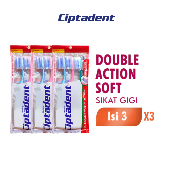 Ciptadent Sikat Gigi Classic Double Action Soft Pack Isi 3 Pcs x3