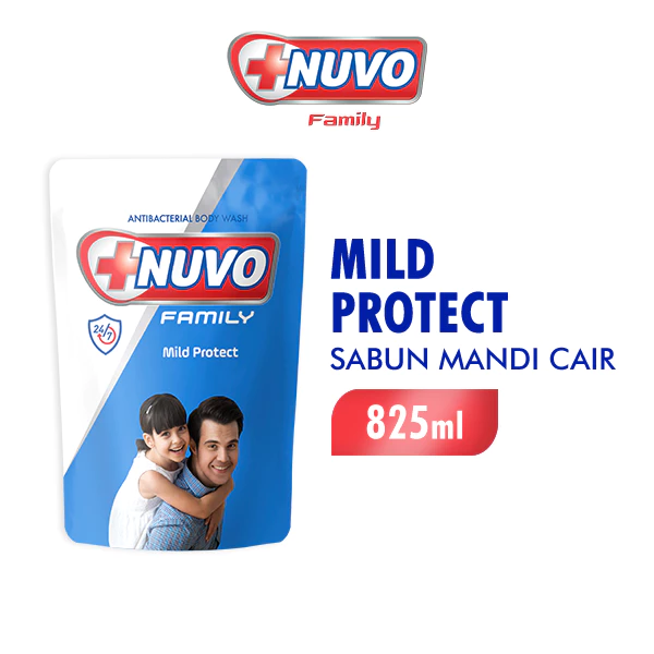 Nuvo Family Sabun Mandi Cair Biru Mild Protect Pouch 825 ml