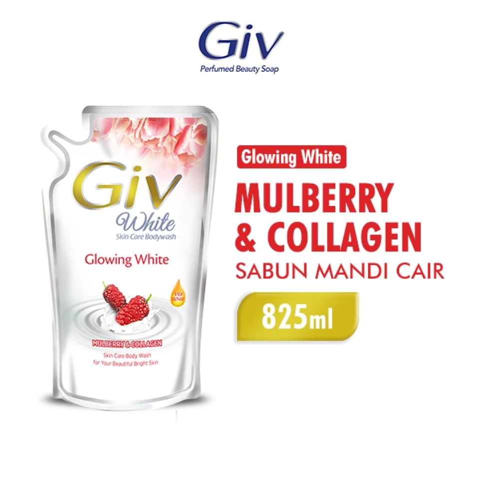 Giv White Sabun Mandi Cair Shea Butter Mulberry Pouch 825 ml