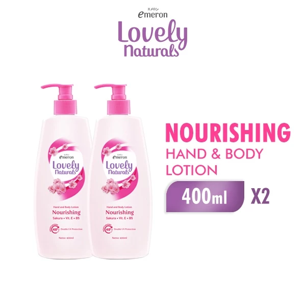 Emeron Lovely Naturals Hand & Body Lotion Moisturizing Nourishing Sakura 400 ml x2