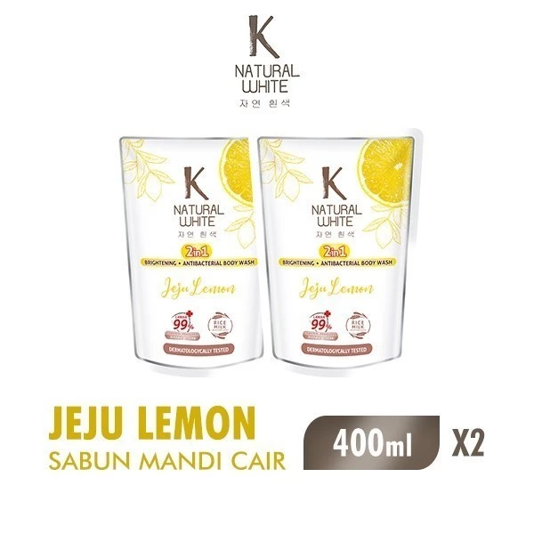 K Natural White Sabun Mandi Cair Jeju Lemon Pouch 400 ml X2