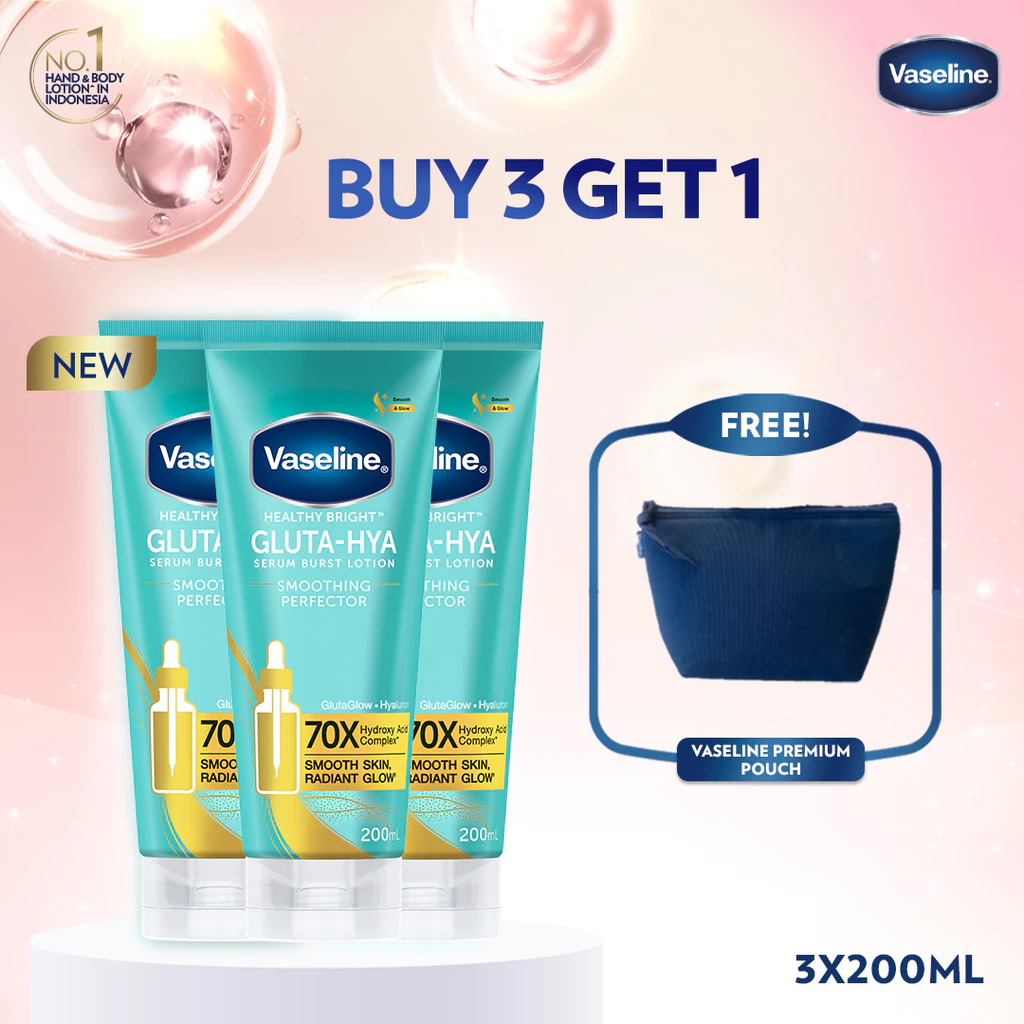 Buy 3 Vaseline Gluta Hya Smoothing 200ml Get Vaseline Premium Pouch