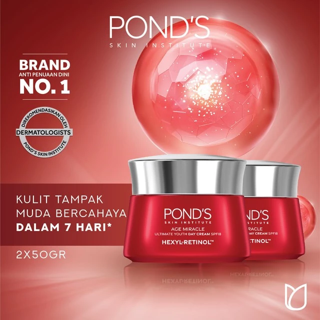 Pond's Age Miracle Hexyl Retinol Niacinamide Day Cream Brightening 50gr x2 (Mencerahkan Kulit dalam 7 hari dengan 10x kekuatan Anti Aging Terbaik)